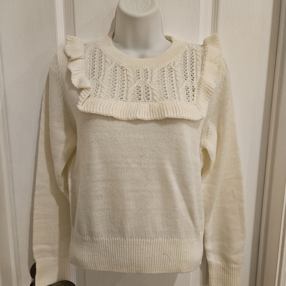 Chic Cream Sweater with Ruffle Accents